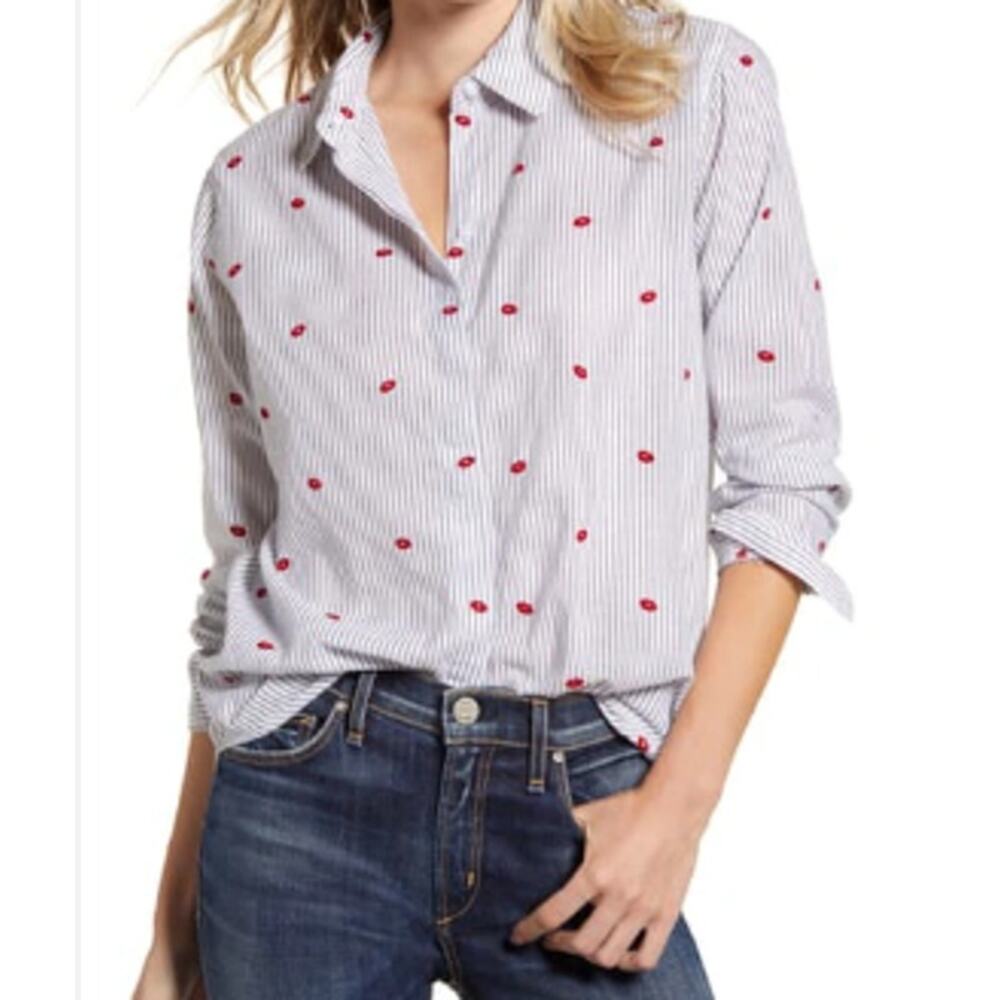Rails Taylor Striped Lip-print Cotton-blend Shirt In Flocked Kisses (S)